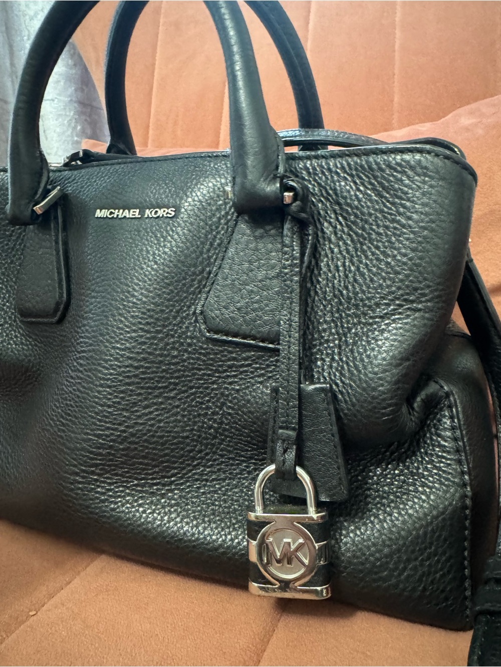 Michael Kors Black Pebbled Leather Satchel with MK Lock Charm - Picture 3 of 17